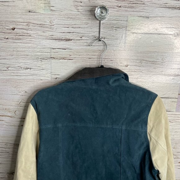 CHASER cream blue suede biker moto jacket size large - Picture 10 of 13